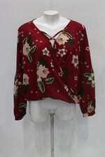 Blusa caedu feminina vermelha  estampada com Tiras
