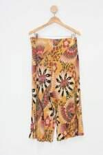 Calça de tecido feminina amarela estampado floral