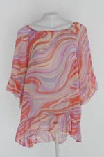 Blusa quatsi feminina abstrata com Transparência e Babado