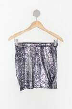 Saia de paetê feminina prata com Cós de elástico