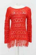 Blusa de tricot feminina vermelha com Franja e Recortes