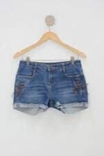 Shorts feminino azul com Aplique