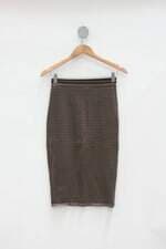 Saia shoulder feminina marrom listrada