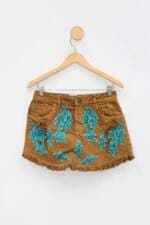 Saia skazi feminina marrom com Bordado e Aplique