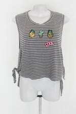 Blusa maria mulher feminina cinza listrada com Patch