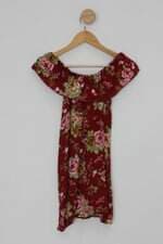 Vestido Infantil vermelho floral com Recortes 