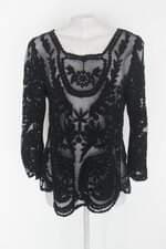 Blusa feminina preta com Transparência e Tule
