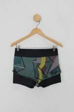 Shorts feminino cinza estampado com Sobreposição