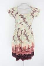 Vestido antix feminino estampado com Pregas