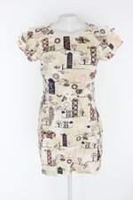 Vestido antix feminino estampado com Pregas