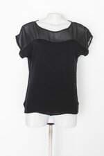 Blusa clock house feminino preto com Transparência e Barra Mullet