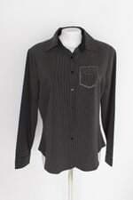 Camisa esquire feminina preta listrada com Hotfix