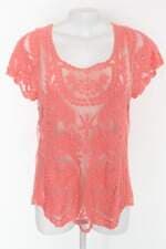 Blusa de tule feminina coral com Bordado e Transparência