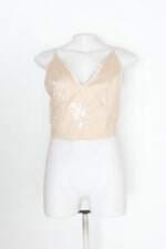 Regata cropped  feminino bege com Bordado e Forro