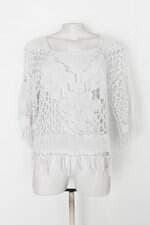 Blusa de croche feminina branca com Franja e Transparência