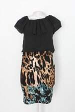 Vestido chou chou feminino preto com estampa e recortes 