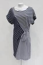Vestido talento feminino azul listrado com Laço e Forro