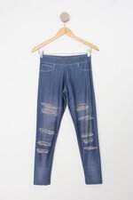 Calça de tecido feminina azul Cós com elástico