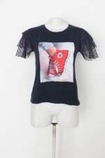 Blusa feminina estampada com Bordado e Tule