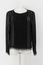 Camisa mango feminina preto com Transparência e Bordado