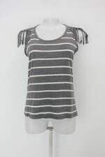 Blusa feminina cinza com Franja e Aplique