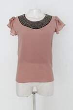 Blusa feminina rosa com Tule e Aplique