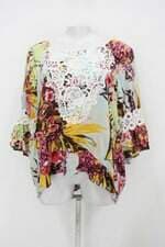 Blusa rosa santa feminina estampada com Barra Mullet e Renda