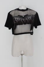 T-shirt john john feminina preto com Transparência e silk 