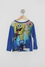 Camiseta Infantil  azul estampada com recortes 