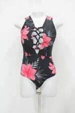 Body feminino preto estampado com Tiras e Bojo