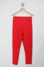Calça de tecido feminina vermelha com Nervura
