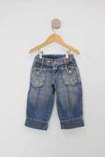 Calça jeans Infantil questão de estilo azul com bordado e nervura