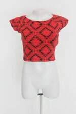 Blusa cropped mellina feminina vermelha estampada com Forro