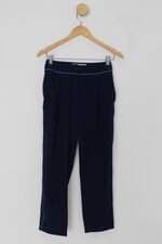 Calça Social ateliê de calças feminina azul com Viés