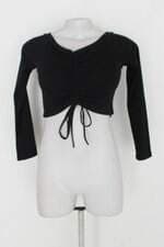 Blusa cropped feminina preta com Bojo manga longa 