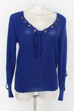 Blusa tricô feminina azul com Ilhós