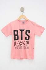 Camiseta Infantil BTS rosa com silk