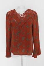 Blusa solly feminina marrom estampado  com Renda
