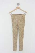 Calça de tecido maxma feminina bege estampada