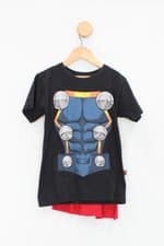 Camiseta Infantil piticas marvel preta com capa