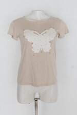 Blusa feminina bege com Aplique e Bordado