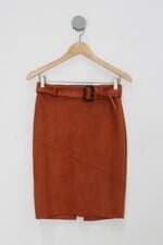 Saia feminina marrom com Faixa na Cintura e Fenda