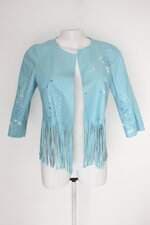 Casaco blouson feminina azul com Franja