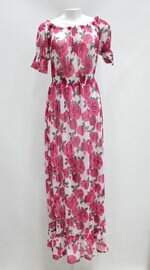 Vestido priscilla secco feminina rosa com flor com Transparência e Meio forro