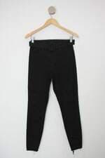 Calça de sarja feminina preta com Franja