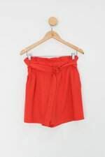 Shorts império modas feminino coral com Pregas e Faixa na Cintura