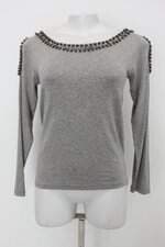 Blusa feminina cinza com Aplique e Recortes