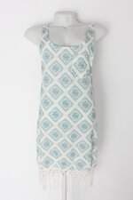 Vestido feminino estampado com Transparência e Franja