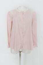 Camisa shoulder feminina rosa listrada com Renda
