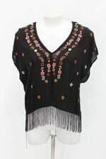 Blusa forever 21 feminina preta com Bordado e Franja